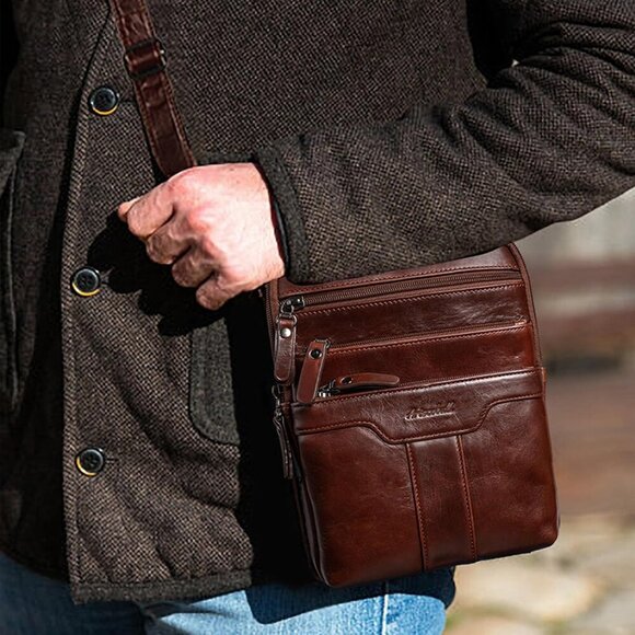 Leather Messenger Bag for Men, Small Leather Sling Shoulder Bag Messenger Pack f - Picture 7 of 7